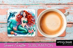 Watercolor Mermaid Square Coaster Sublimation Design Product Image 1