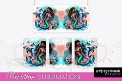 Mermaid Mug Wrap - Watercolor Mermaid Mug Sublimation Design Product Image 1