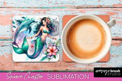 Watercolor Mermaid Square Coaster Sublimation Design Product Image 1