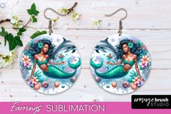 Mermaid Earrings PNG - Watercolor Mermaid Round Earrings PNG Product Image 1