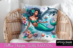 Watercolor Mermaid Pillow Cover - Summer Pillow Sublimation Product Image 1