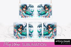 Mermaid Mug Wrap - Watercolor Mermaid Mug Sublimation Design Product Image 1