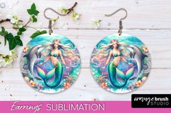Mermaid Earrings PNG - Watercolor Mermaid Round Earrings PNG Product Image 1