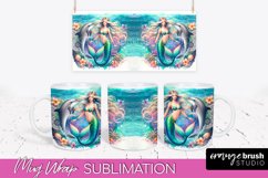 Mermaid Mug Wrap - Watercolor Mermaid Mug Sublimation Design Product Image 1