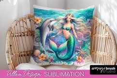 Watercolor Mermaid Pillow Cover - Summer Pillow Sublimation Product Image 1