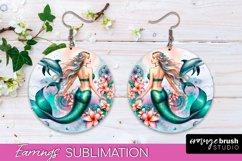 Mermaid Earrings PNG - Watercolor Mermaid Round Earrings PNG Product Image 1