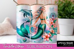 Mermaid Tumbler Wrap, Watercolor Mermaid Tumbler Sublimation Product Image 1