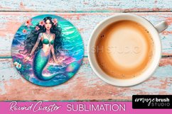 Watercolor Mermaid Coaster Sublimation, Round Car Coaster Product Image 1