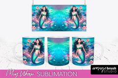Mermaid Mug Wrap - Watercolor Mermaid Mug Sublimation Design Product Image 1