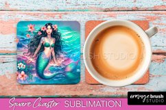 Watercolor Mermaid Square Coaster Sublimation Design Product Image 1