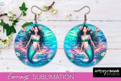 Mermaid Earrings PNG - Watercolor Mermaid Round Earrings PNG Product Image 1
