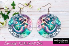 Mermaid Earrings PNG - Watercolor Mermaid Round Earrings PNG Product Image 1