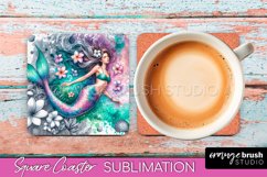Watercolor Mermaid Square Coaster Sublimation Design Product Image 1