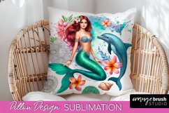 Watercolor Mermaid Pillow Cover - Summer Pillow Sublimation Product Image 1