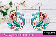 Mermaid Earrings PNG - Watercolor Mermaid Round Earrings PNG Product Image 1