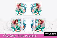 Mermaid Mug Wrap - Watercolor Mermaid Mug Sublimation Design Product Image 1