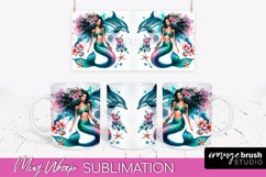 Mermaid Mug Wrap - Watercolor Mermaid Mug Sublimation Design Product Image 1
