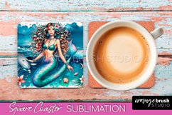 Watercolor Mermaid Square Coaster Sublimation Design Product Image 1