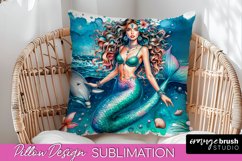 Watercolor Mermaid Pillow Cover - Summer Pillow Sublimation Product Image 1