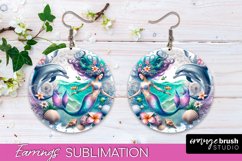Mermaid Earrings PNG - Watercolor Mermaid Round Earrings PNG Product Image 1