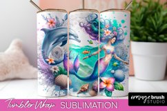 Mermaid Tumbler Wrap, Watercolor Mermaid Tumbler Sublimation Product Image 1