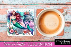 Watercolor Mermaid Square Coaster Sublimation Design Product Image 1