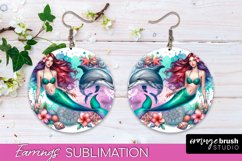 Mermaid Earrings PNG - Watercolor Mermaid Round Earrings PNG Product Image 1
