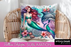 Watercolor Mermaid Pillow Cover - Summer Pillow Sublimation Product Image 1