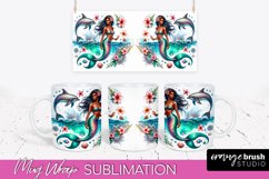 Mermaid Mug Wrap - Watercolor Mermaid Mug Sublimation Design Product Image 1
