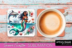 Watercolor Mermaid Square Coaster Sublimation Design Product Image 1