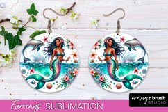 Mermaid Earrings PNG - Watercolor Mermaid Round Earrings PNG Product Image 1