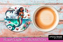 Watercolor Mermaid Coaster Sublimation, Round Car Coaster Product Image 1