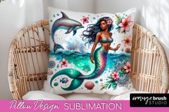 Watercolor Mermaid Pillow Cover - Summer Pillow Sublimation Product Image 1