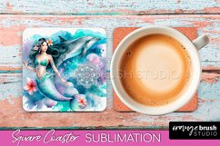 Watercolor Mermaid Square Coaster Sublimation Design Product Image 1