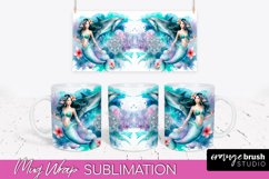 Mermaid Mug Wrap - Watercolor Mermaid Mug Sublimation Design Product Image 1