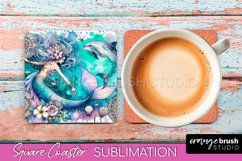 Watercolor Mermaid Square Coaster Sublimation Design Product Image 1
