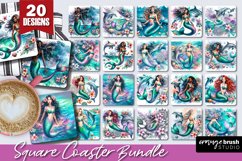 Watercolor Mermaid Square Coaster Sublimation Bundle