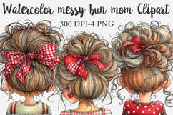 Watercolor messy bun mom Clipart Product Image 1