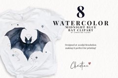 Watercolor Midnight Blue Bats Clipart Product Image 2