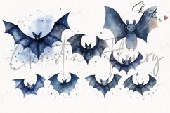 Watercolor Midnight Blue Bats Clipart Product Image 4