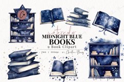 Watercolor Midnight Blue Books Clipart Product Image 1