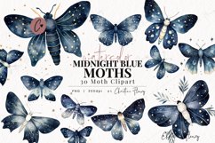 Watercolor Midnight Blue Moths Clipart Product Image 1