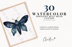 Watercolor Midnight Blue Moths Clipart Product Image 2