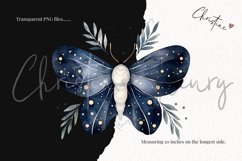Watercolor Midnight Blue Moths Clipart Product Image 3