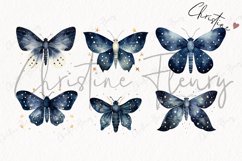 Watercolor Midnight Blue Moths Clipart Product Image 4