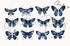 Watercolor Midnight Blue Moths Clipart Product Image 5