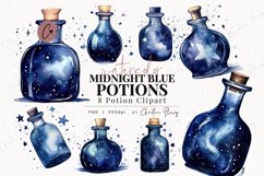 Watercolor Midnight Blue Potion Clipart Product Image 1