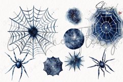 Watercolor Midnight Blue Spiders &amp; Webs Clipart Product Image 4