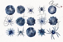 Watercolor Midnight Blue Spiders &amp; Webs Clipart Product Image 5