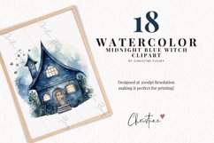 Watercolor Midnight Blue Witch Clipart Product Image 2
